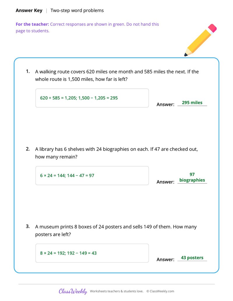 Two-Step Word Problems - Famous Americans - Page 2