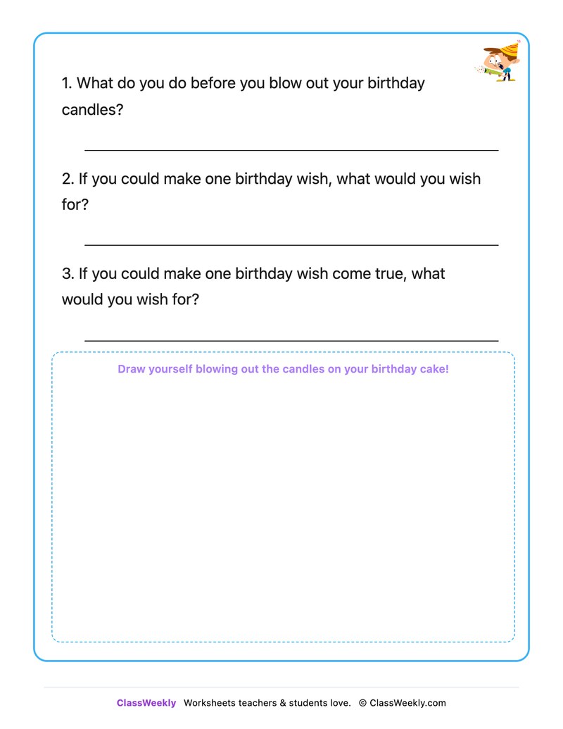 Blowing Out Birthday Candles - Draw & Write Worksheet - Page 2