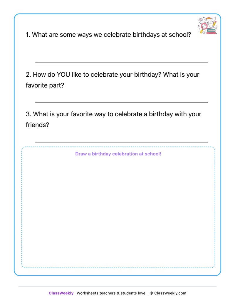 Celebrating Birthdays At School - Draw & Write Worksheet - Page 2