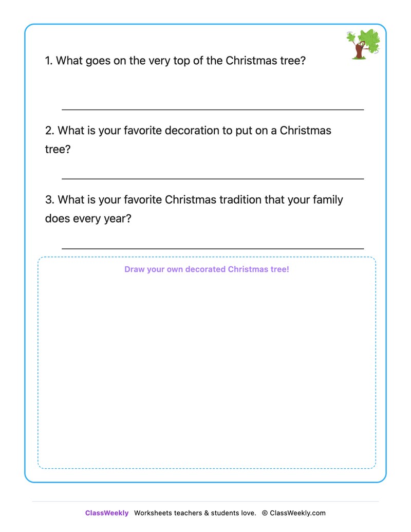Decorating The Christmas Tree - Draw & Write Worksheet - Page 2