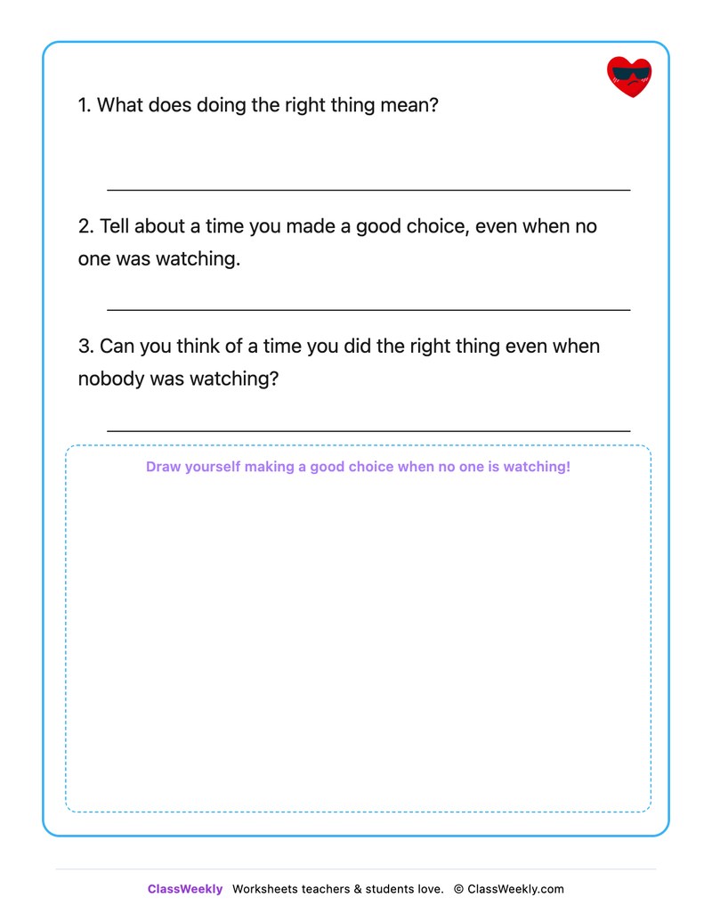 Doing The Right Thing When No One Is Looking - Draw & Write Worksheet - Page 2