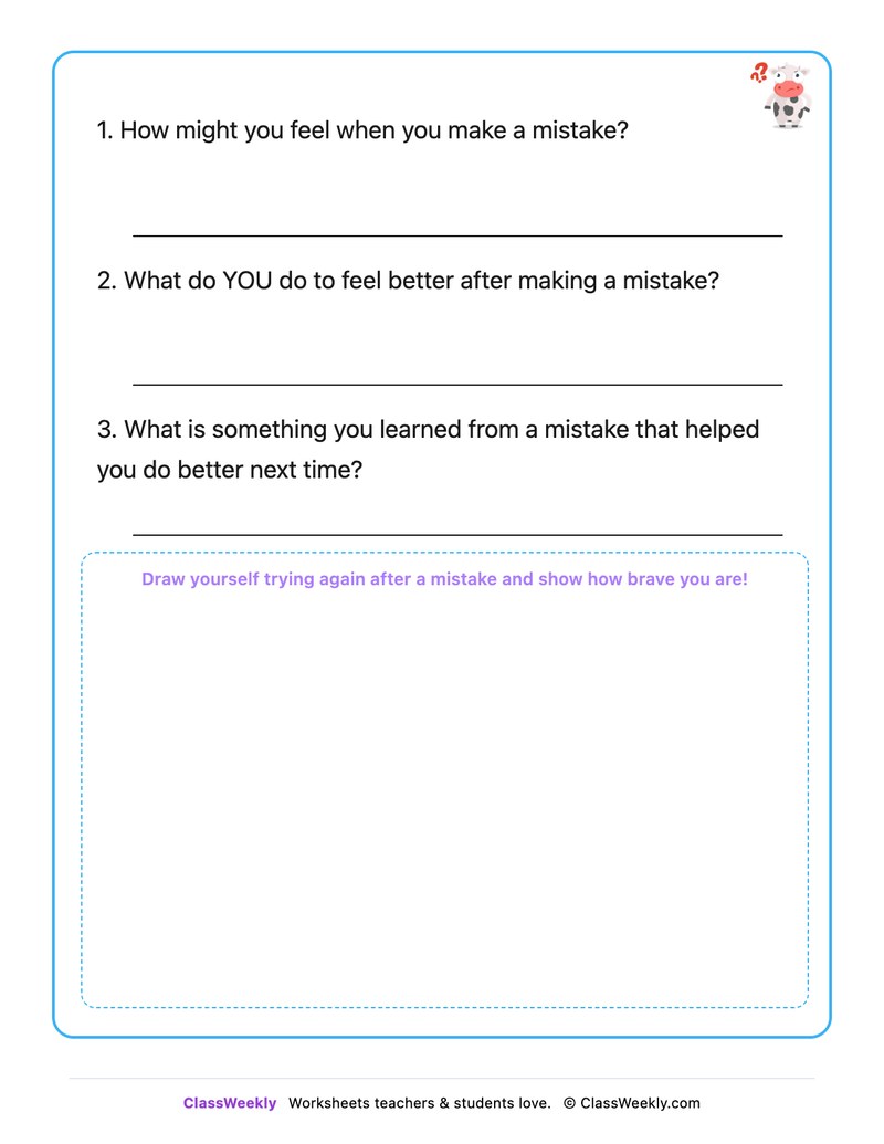 Feelings About Making Mistakes - Draw & Write Worksheet - Page 2