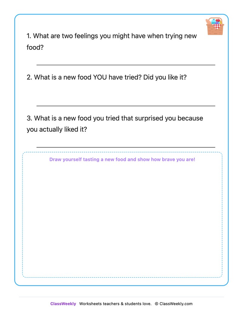 Feelings About Trying New Food - Draw & Write Worksheet - Page 2