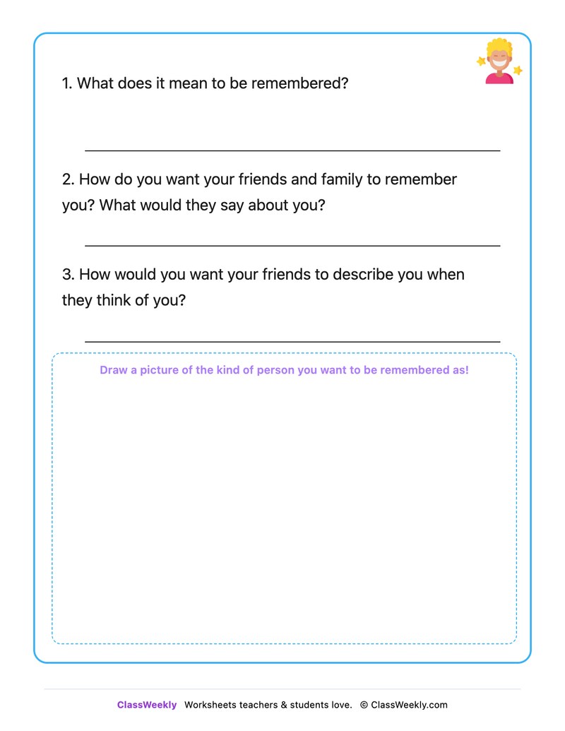 How I Want To Be Remembered - Draw & Write Worksheet - Page 2