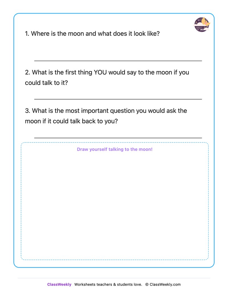 If I Could Talk To The Moon - Draw & Write Worksheet - Page 2