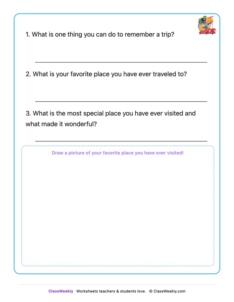 My Favorite Place I Have Traveled - Draw & Write Worksheet - Page 2