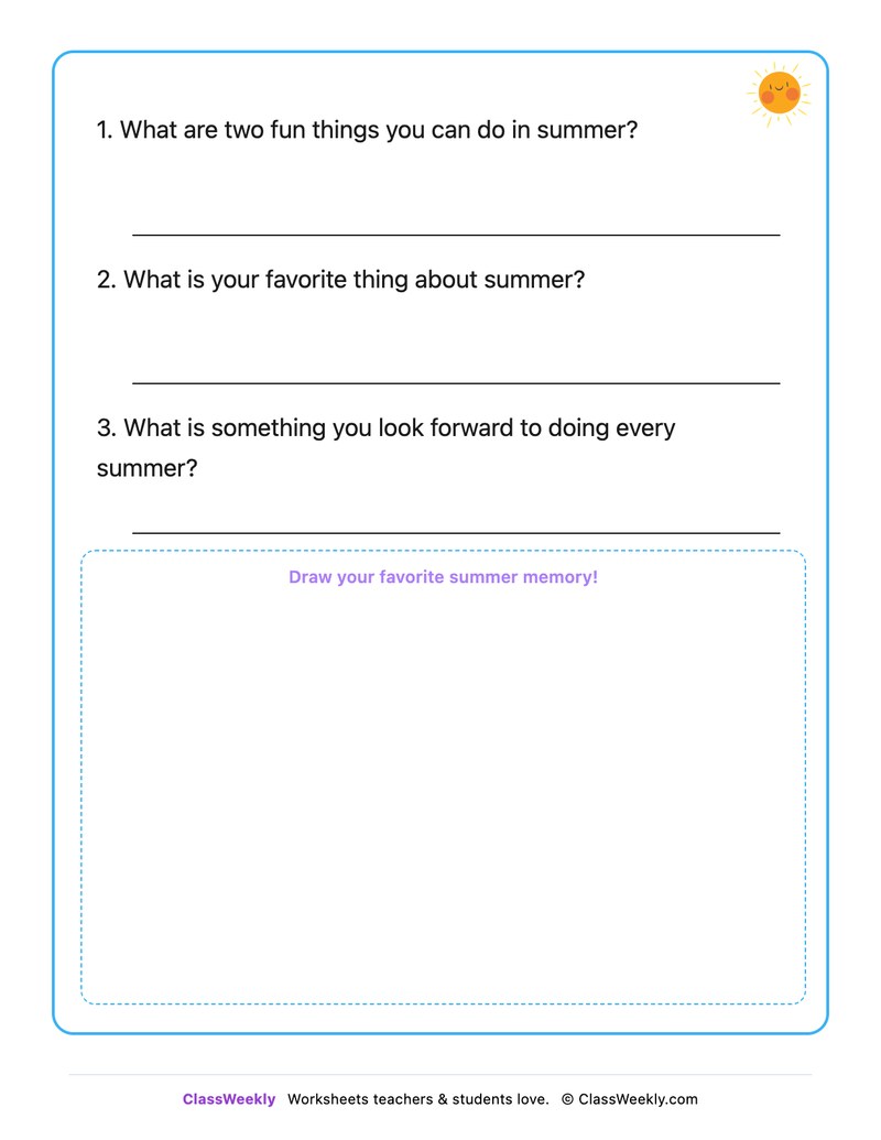 My Favorite Thing About Summer - Draw & Write Worksheet - Page 2