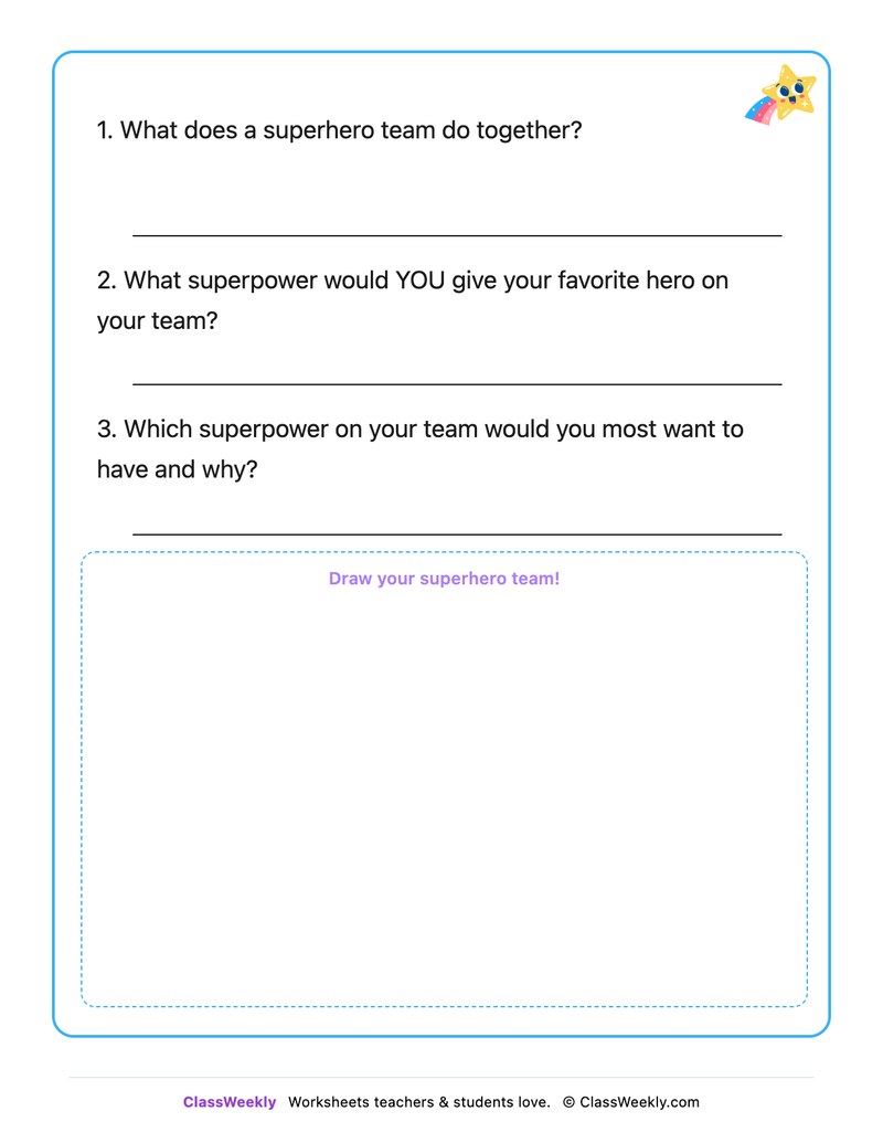 My Made-Up Superhero Team - Draw & Write Worksheet - Page 2
