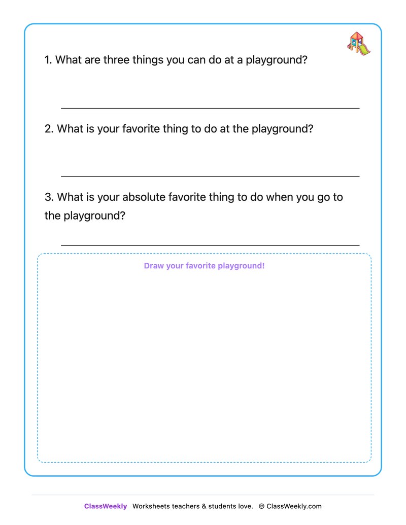 Playing At The Playground - Draw & Write Worksheet - Page 2