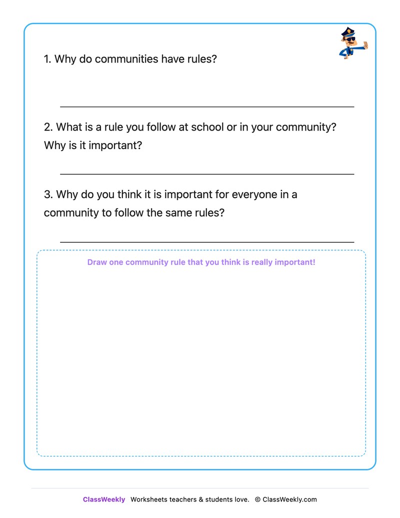 Rules In My Community - Draw & Write Worksheet - Page 2