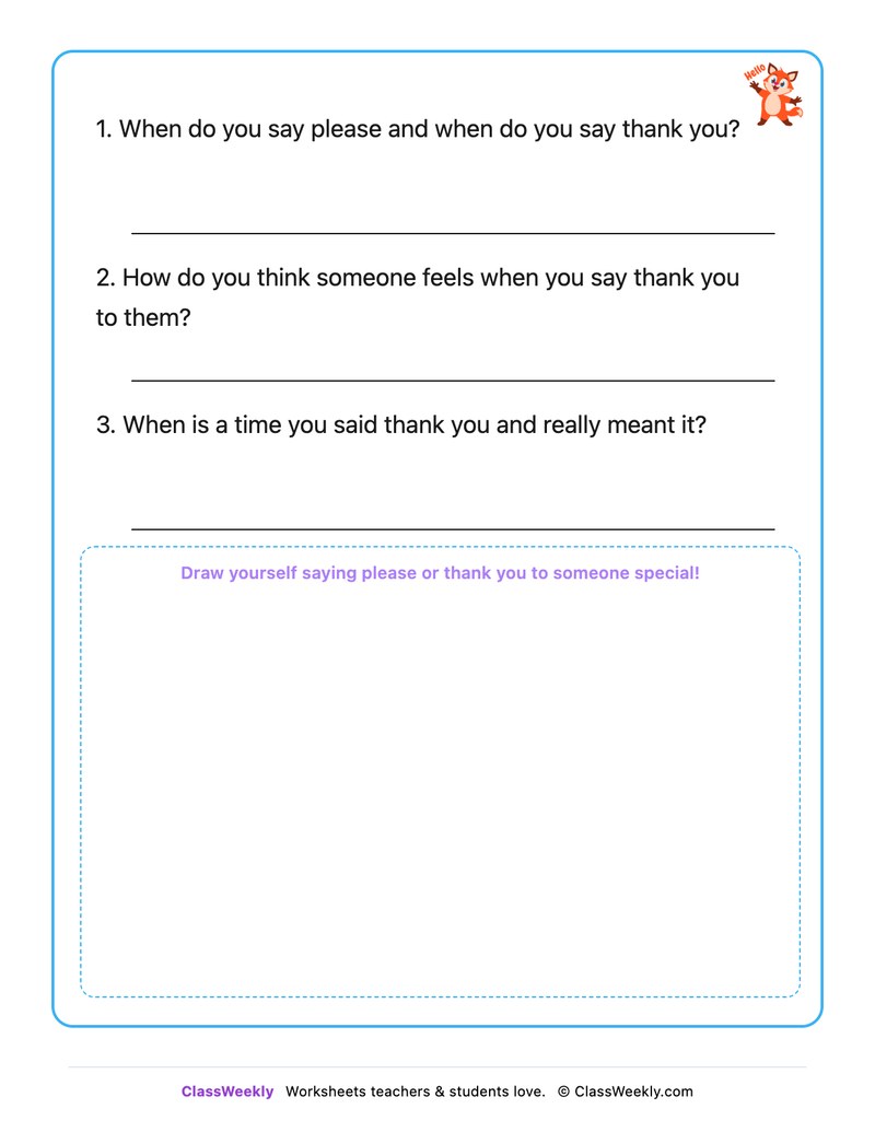 Saying Please And Thank You - Draw & Write Worksheet - Page 2