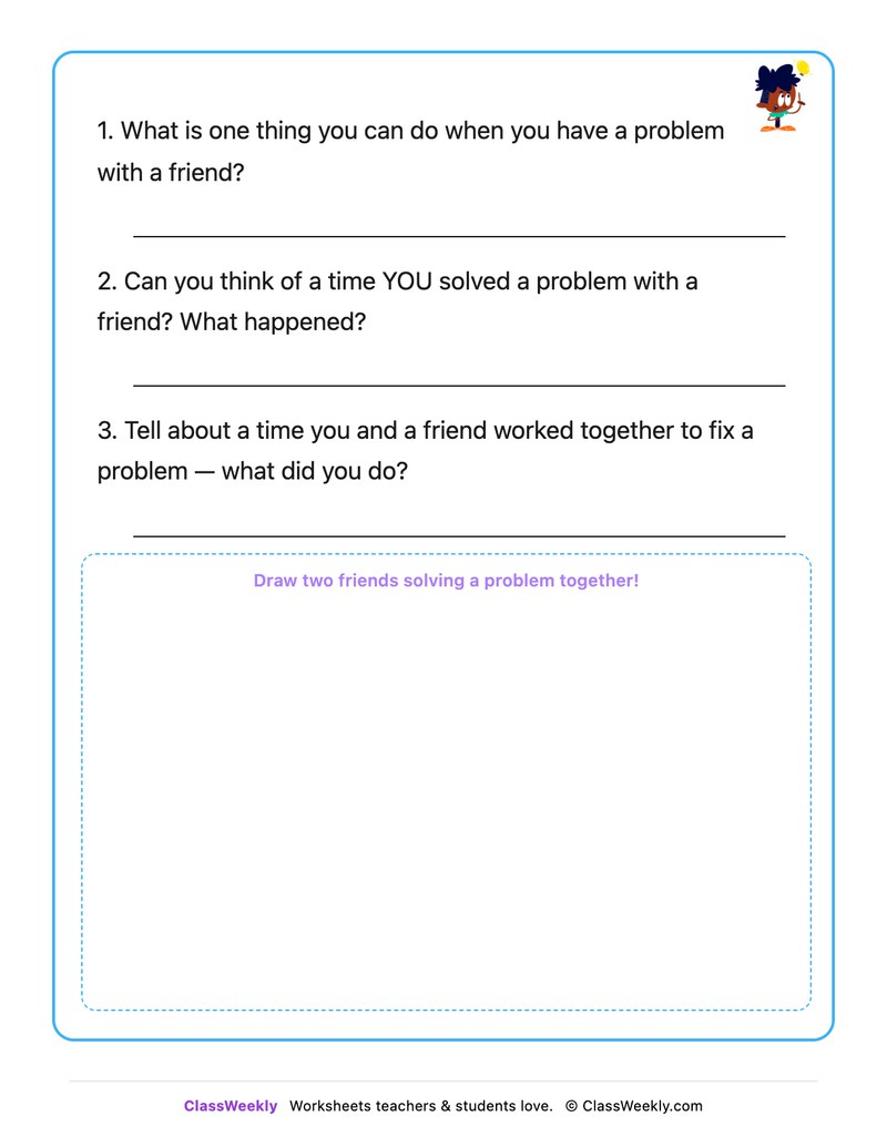 Solving A Problem With A Friend - Draw & Write Worksheet - Page 2