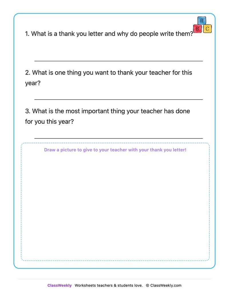 Thank You Letter To My Teacher - Draw & Write Worksheet - Page 2