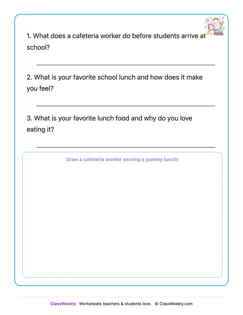The School Cafeteria Worker - Draw & Write Worksheet - Page 2