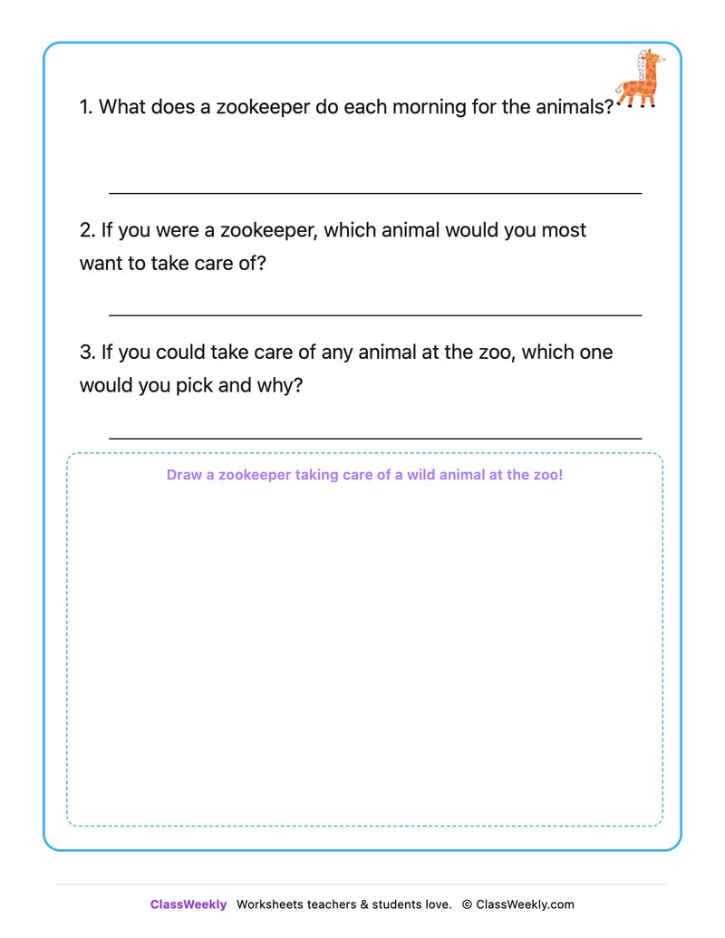 The Zookeeper - Draw & Write Worksheet - Page 2