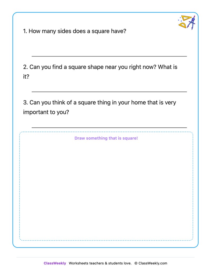 Things That Are Square - Draw & Write Worksheet - Page 2