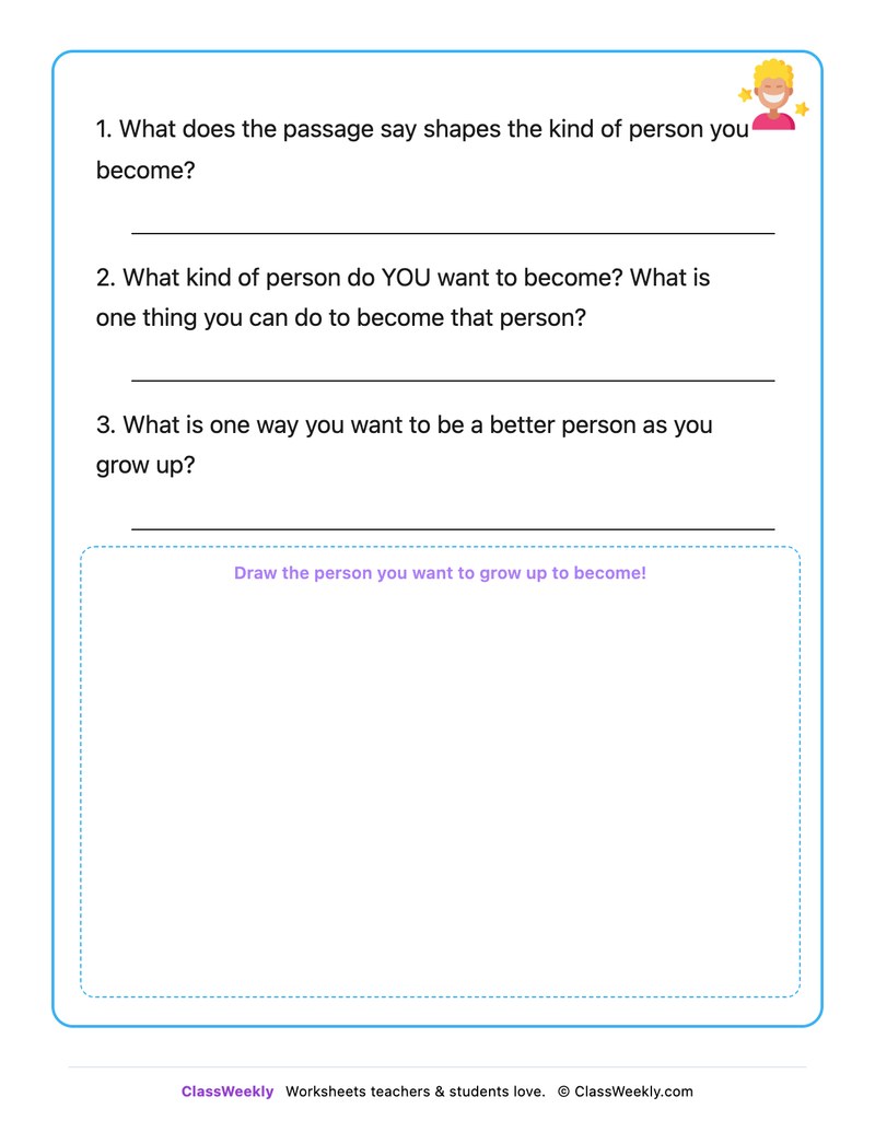 What Kind Of Person Do I Want To Become - Draw & Write Worksheet - Page 2