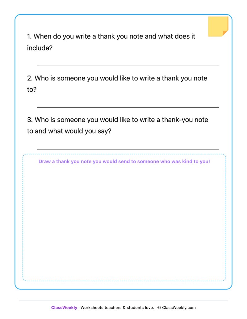 Writing A Thank You Note - Draw & Write Worksheet - Page 2