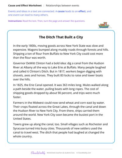 Cause and Effect in a Text About the Erie Canal