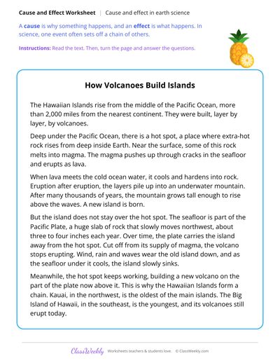 Cause and Effect in a Text About How Volcanoes Build Islands