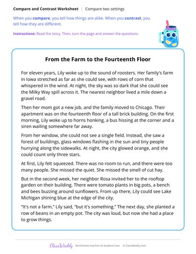Compare Two Settings in a Story About a Farm and a City
