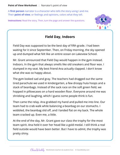 Narrator's Point of View in a Story About a Rainy Field Day