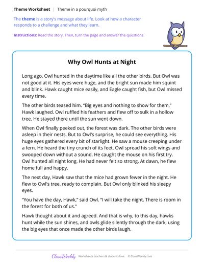 Theme of a Myth About Why Owls Hunt at Night