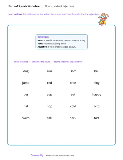 Nouns, verbs & adjectives