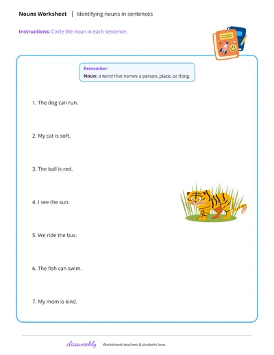 Identifying nouns in a sentence