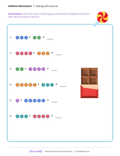 Adding with pictures (sums to 10)