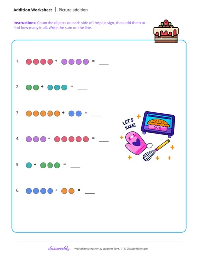 Adding with pictures (sums to 20)