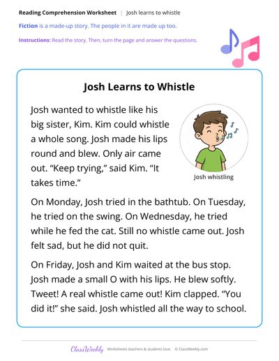 Josh Learns to Whistle (Fiction Passage)