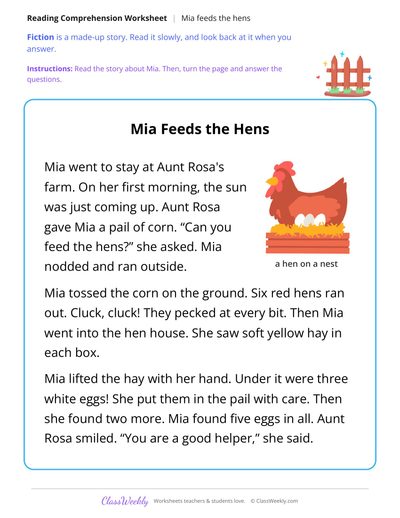 Mia Feeds the Hens (Fiction Passage)