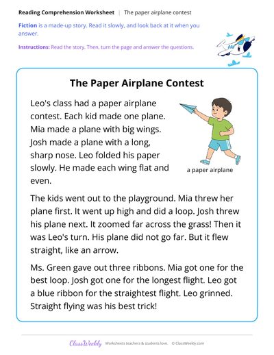 The Paper Airplane Contest (Fiction Passage)