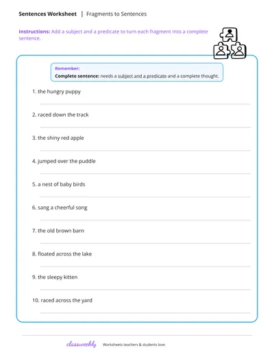 Fragments to full sentences