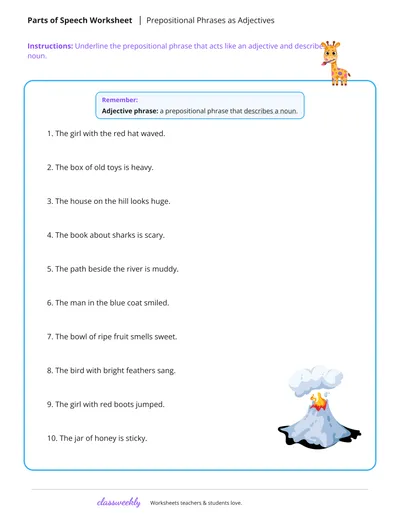 Prepositional phrases as adjectives