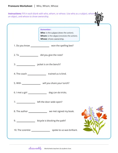 Relative Pronouns (who, whom & whose)