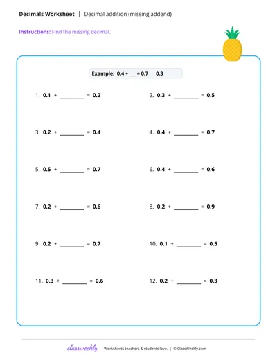 Decimal addition (missing addend)