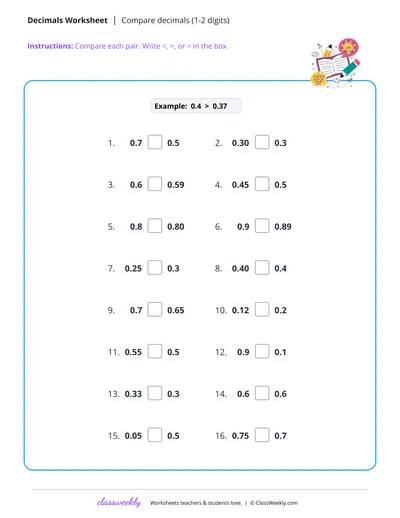 Compare decimals (1-2 digits)