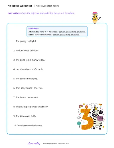 Adjectives after nouns