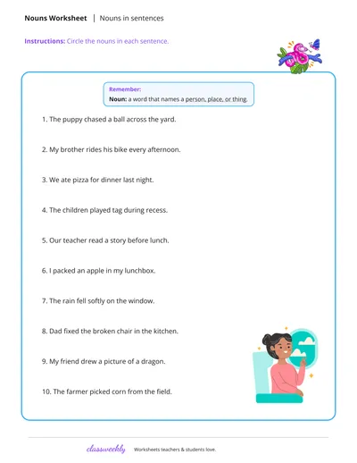 Identify the nouns in sentences
