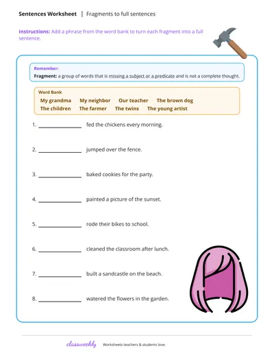 Fragments to full sentences