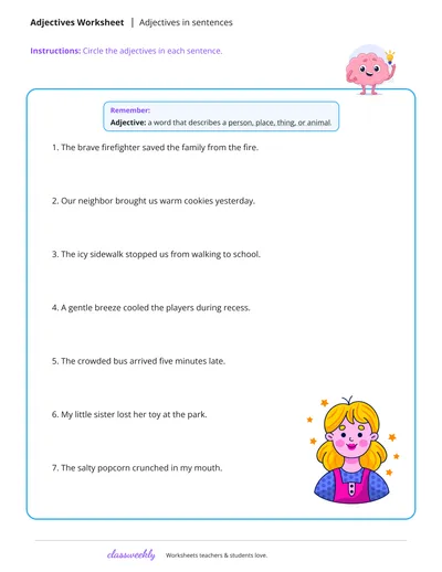 Adjectives in sentences
