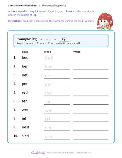 Short E Spelling Words