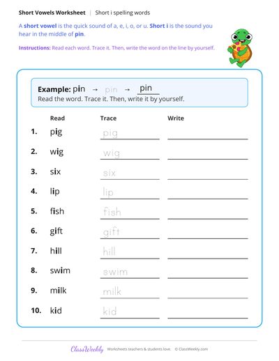 Short I Spelling Words