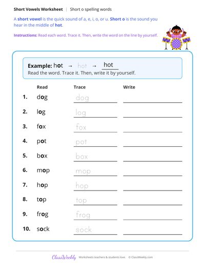 Short O Spelling Words