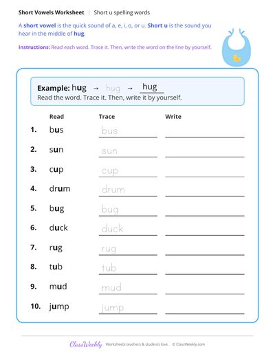 Short U Spelling Words