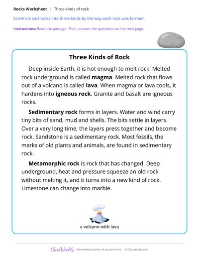 Three Kinds of Rock, Read and Answer