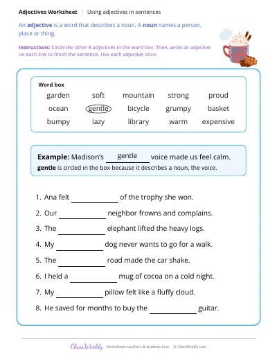 Using adjectives in sentences