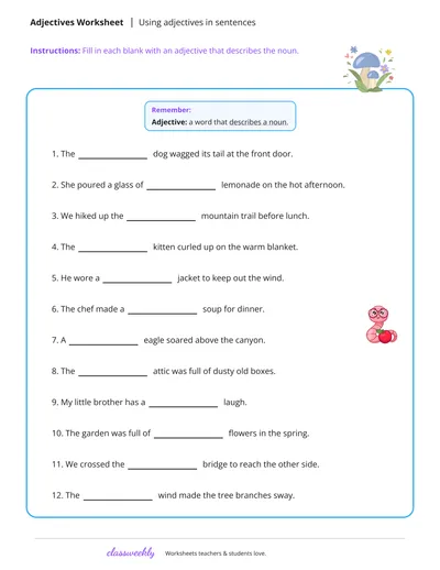 Using adjectives in sentences